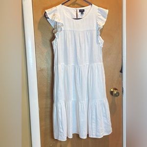 J.Crew White Linen Blend Tiered Flutter Sleeve Dress 2